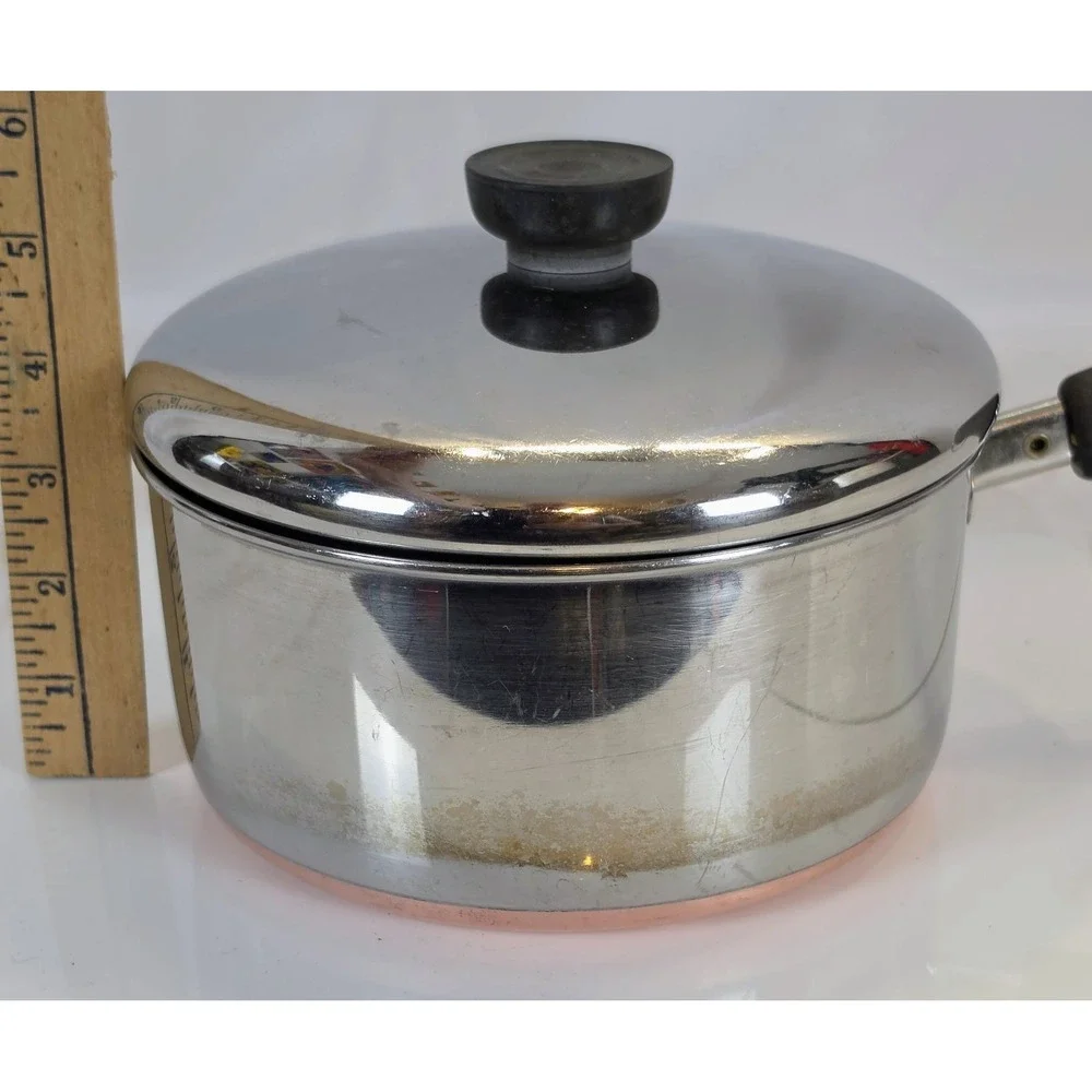 Vintage Revere Ware 2 qt -87 Sauce Pan, Copper Bottom, Stainless Steel, With Lid